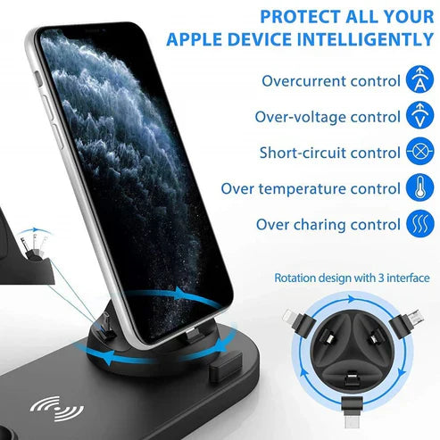 Compatible With Apple, Three-in-one Charging Watch Holder for iwatch Aripods | متوافق مع أجهزة أبل، حامل شحن ثلاثي في واحد لساعة أبل وسماعات أريبودز