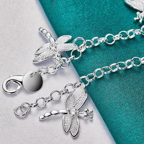 Hanging Five Dragonfly Coil Shrimp Buckle Bracelet For Women | سوار متدلي بخمسة أشكال من اليعسوب، مزود بإبزيم على شكل روبيان، للنساء